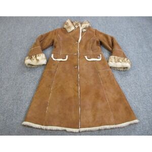 Wilsons Leather Penny Lane Coat Womens Large Brown Faux Shearling Long Button
